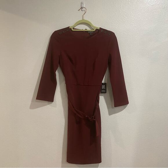 Express Burgundy Belted Midi Dress Sz XS NWT - Picture 2 of 13